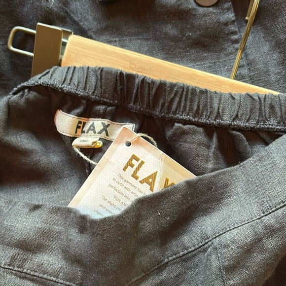 FLAX black Linen wide leg flood Pants - Picture 2 of 5